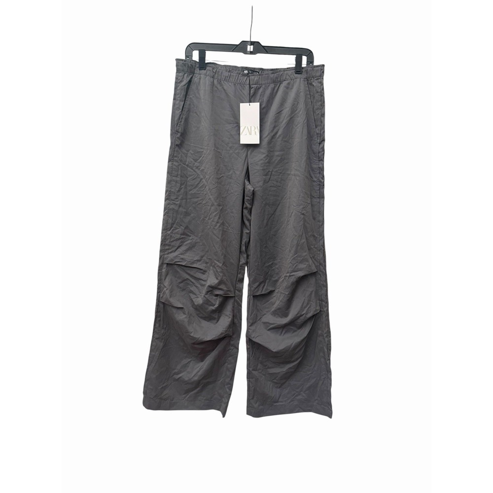 Zara Women's Large Gray Wide Leg Pants Knee Pleats High Rise Trousers NWT NNN9-1